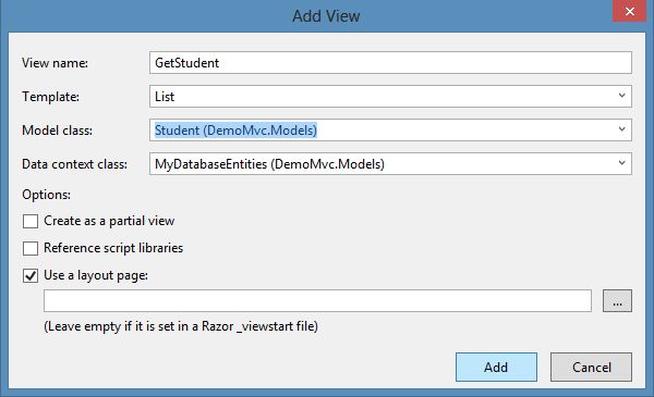 Add View in MVC 5